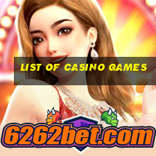 list of casino games